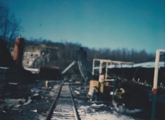 Simco-Peabody U.G. #4  Mine track and belt looking towards the bath house - April 1972.