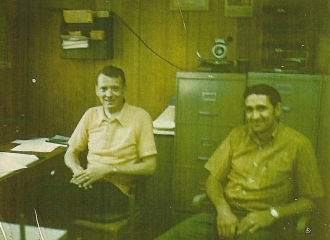 Inside Simco-Peabody U.G. office- 1973- L to R= Roger McCabe, Nelson Hall.