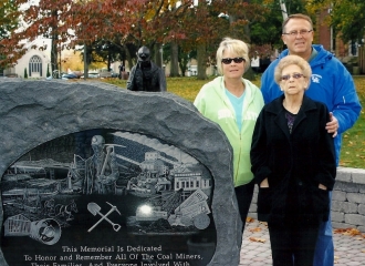 Memorial Stone set in place. Standing beside of the stone is: Debra (Bennett) Brown to left, Wilma Bennett to the right and Sam Bennett behind his Mother and Sister. October 18, 2013.