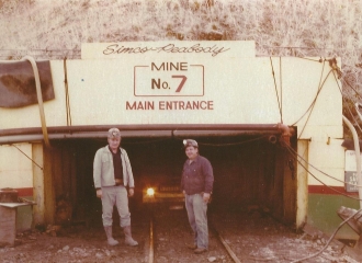 Simco-Peabody Coal Co.U.G. Mine November 23, 1975, Coal Mine track entry- L to R  , Gary Garbus.